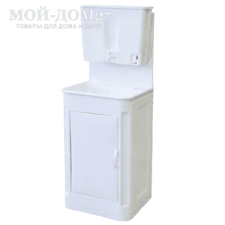 Умывальник с пластиковой тумбой без подогрева | Мой-Дом27 | Объем бака – 20 литров без нагревателя<br>
 Материал умывальника – пластик<br>
 Мойка – пластик белого цвета<br>
 Кран – пластиковый<br>
Поставляется в разобранном виде